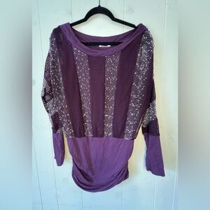 Lulumari Purple Crochet-Panel Dolman Sleeve Top